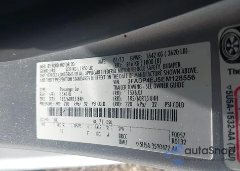 2014 Ford Fiesta Se from USA, damaged, VIN 3FADP4EJ5EM128556